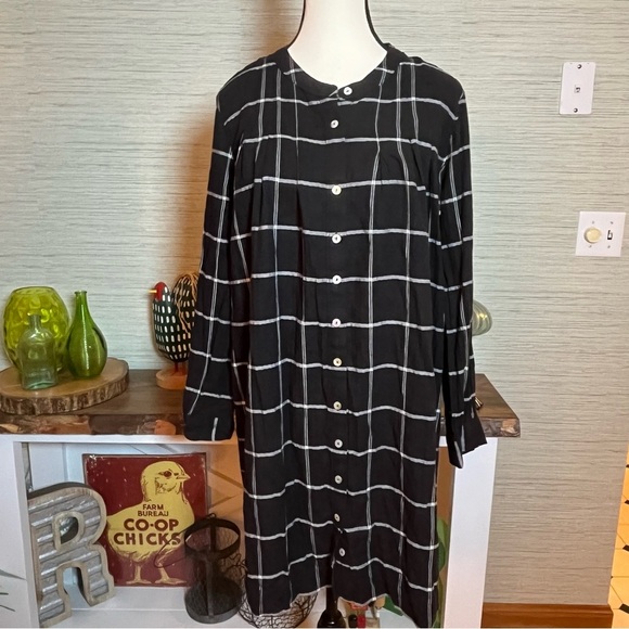 Madewell Collarless Shirt Dress in Windowpane Black Plaid Button Down Medium - Picture 6 of 10